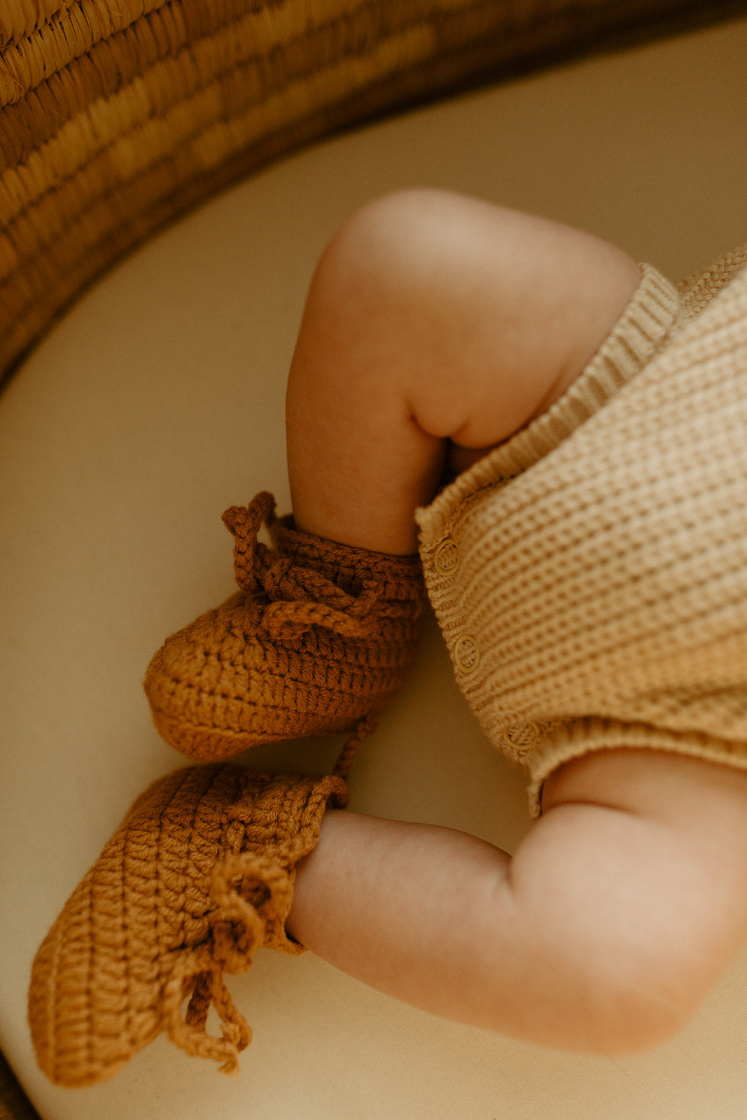 Crocheted Newborn booties: Clay