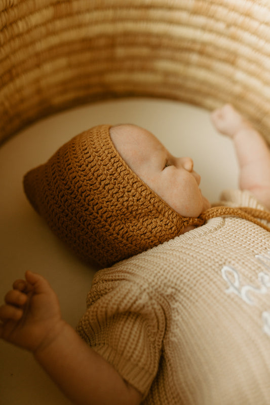 Handmade Baby Bonnet: Clay