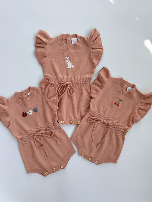 Coral Ruffle Sleeve Romper