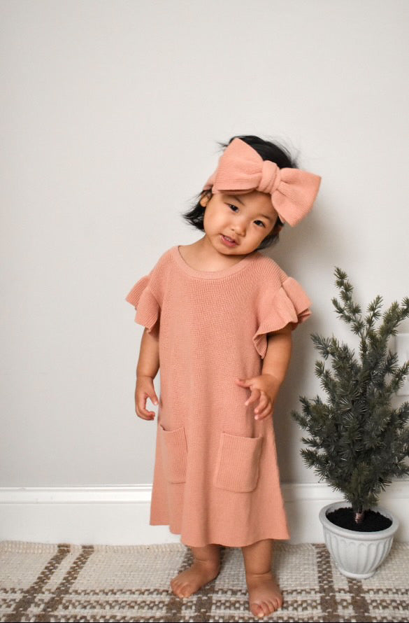 Coral Ruffle Sleeve Dress