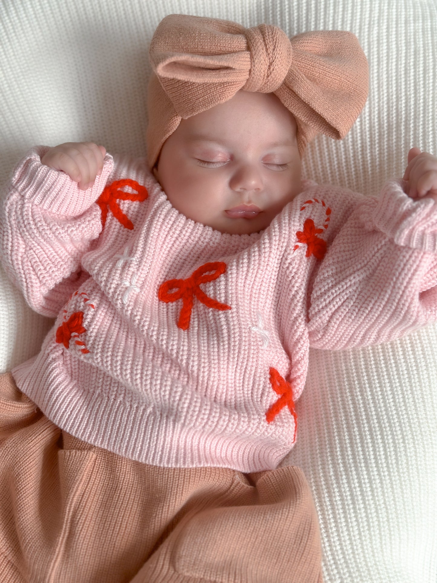 Knit Bow Headband: Coral