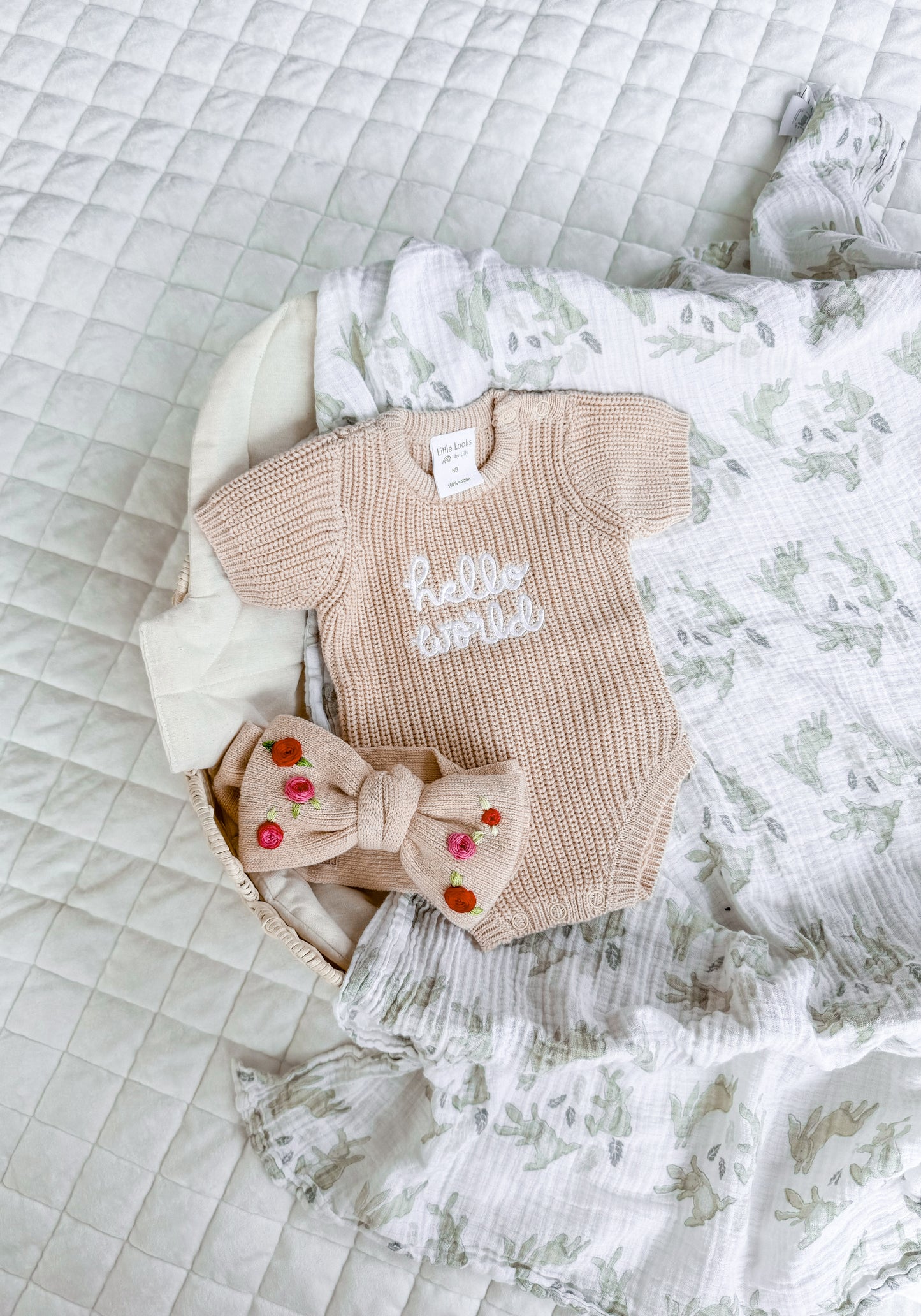 Custom Knit Bow Headband: Sand