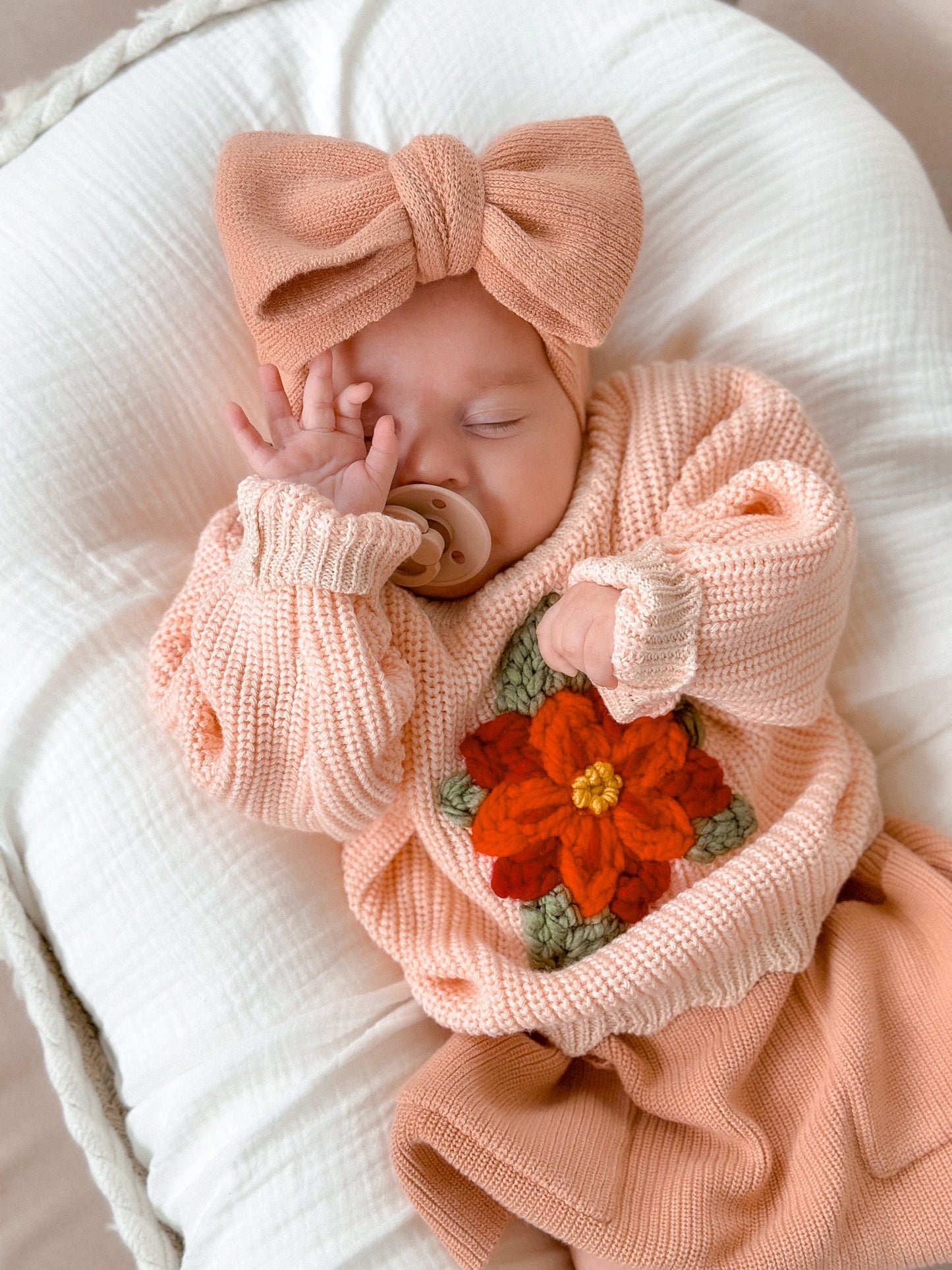 Knit Bow Headband: Coral