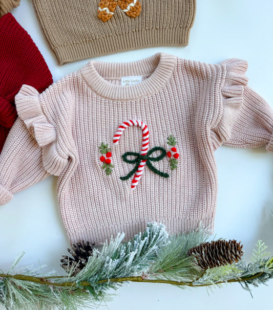 Ruffle Candy Cane Sweater