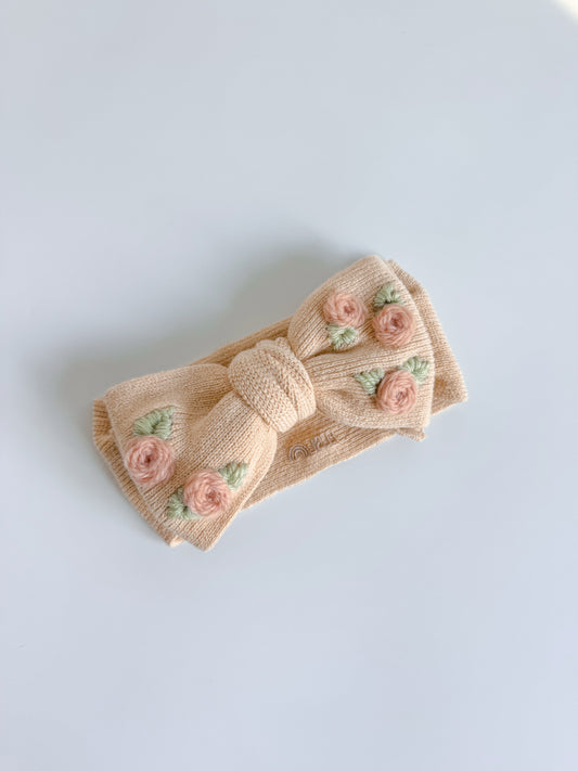 Custom Knit Bow Headband: Sand