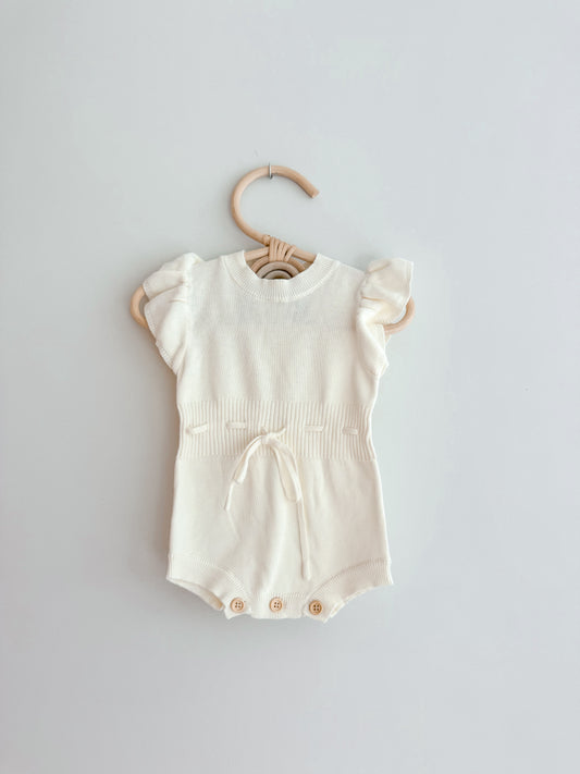 Ruffle Sleeve Romper: Marshmallow Cream