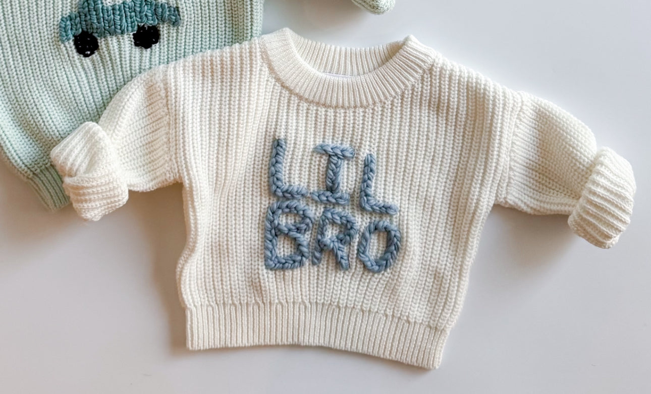 LIL BRO sweater with baby blue embroidery 0-3m
