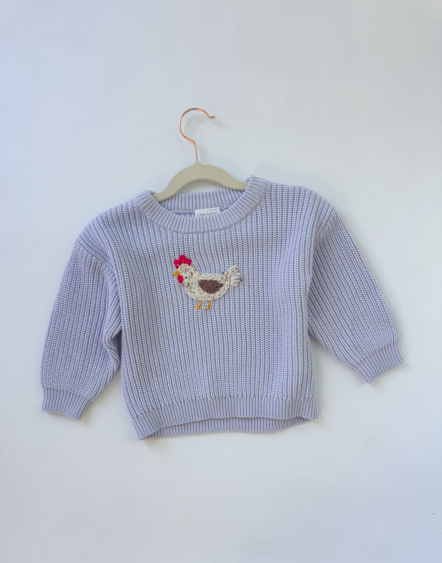 Chicken periwinkle sweater