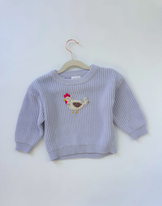 Chicken periwinkle sweater