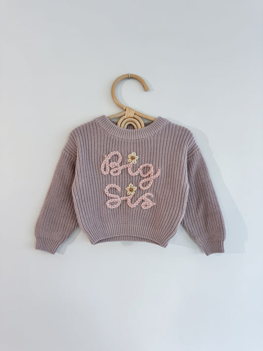 Pre-made Big Sis Lavender Sweater 6-12m