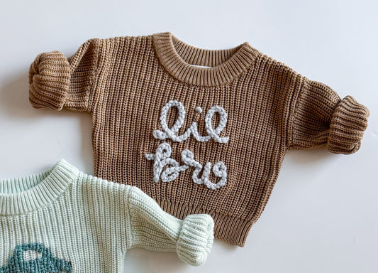 lil bro sweater with light blue embroidery 0-3m