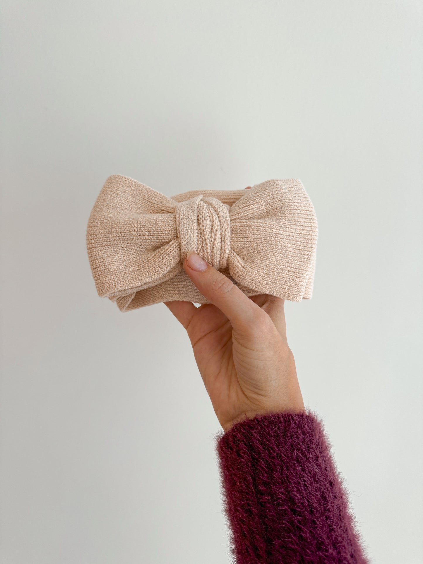 Knit Bow Headband: Sand