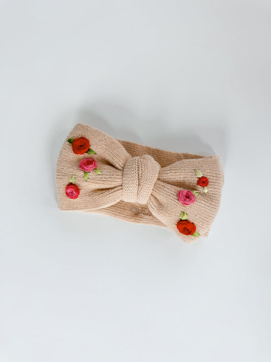 Custom Knit Bow Headband: Sand