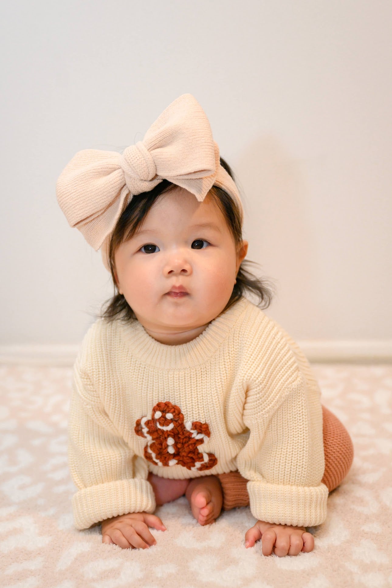 Knit Bow Headband: Sand