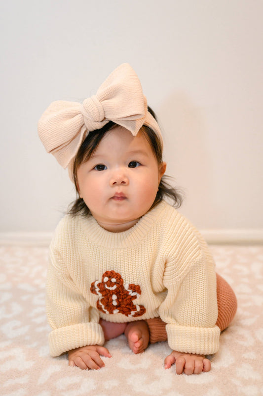 Knit Bow Headband: Sand